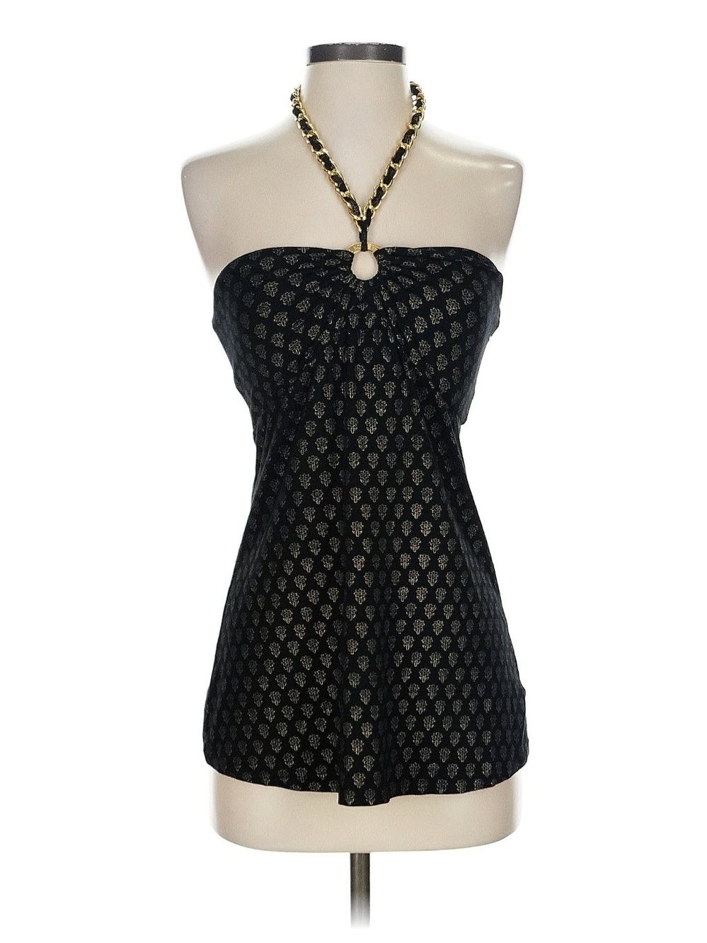 Michael Kors Black Metallic Print Strapless Halter Top